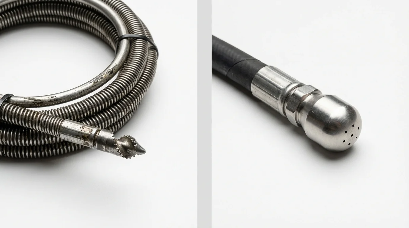 Drain snake cable and hydro jetting nozzle used for drain cleaning in Bogart, GA