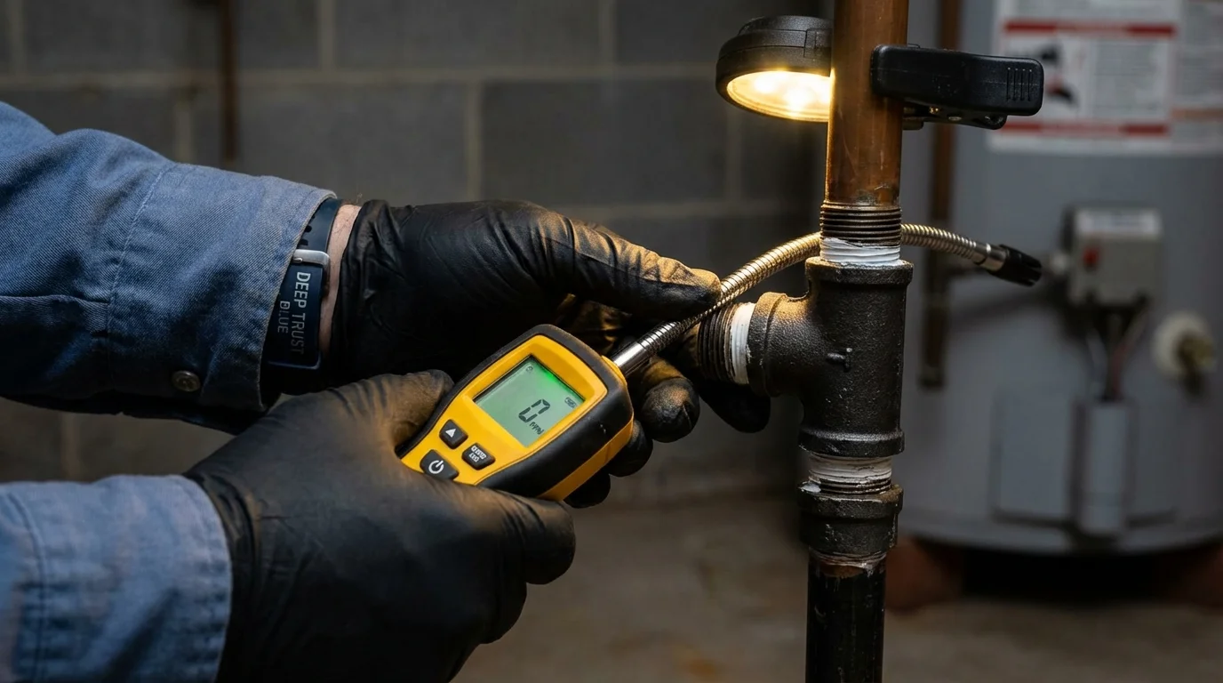 Gas leak detection with electronic sniffer by Johns Plumbing LLC in Bogart