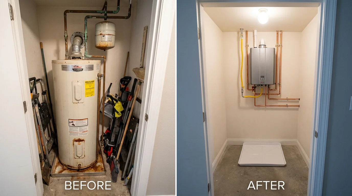Tank water heater versus wall-mounted tankless unit comparison for Bogart, GA homeowners