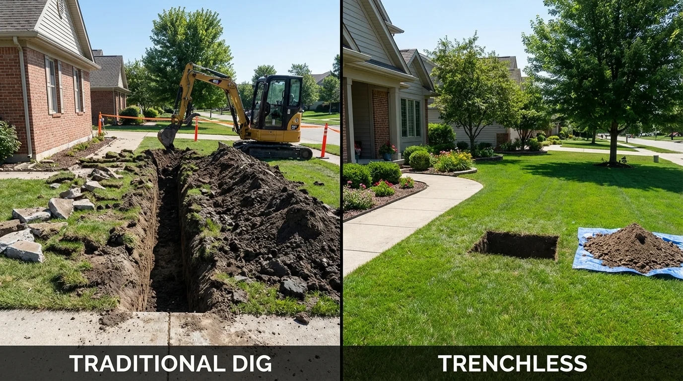 Trenchless sewer repair with minimal yard damage versus traditional excavation in Bogart, GA